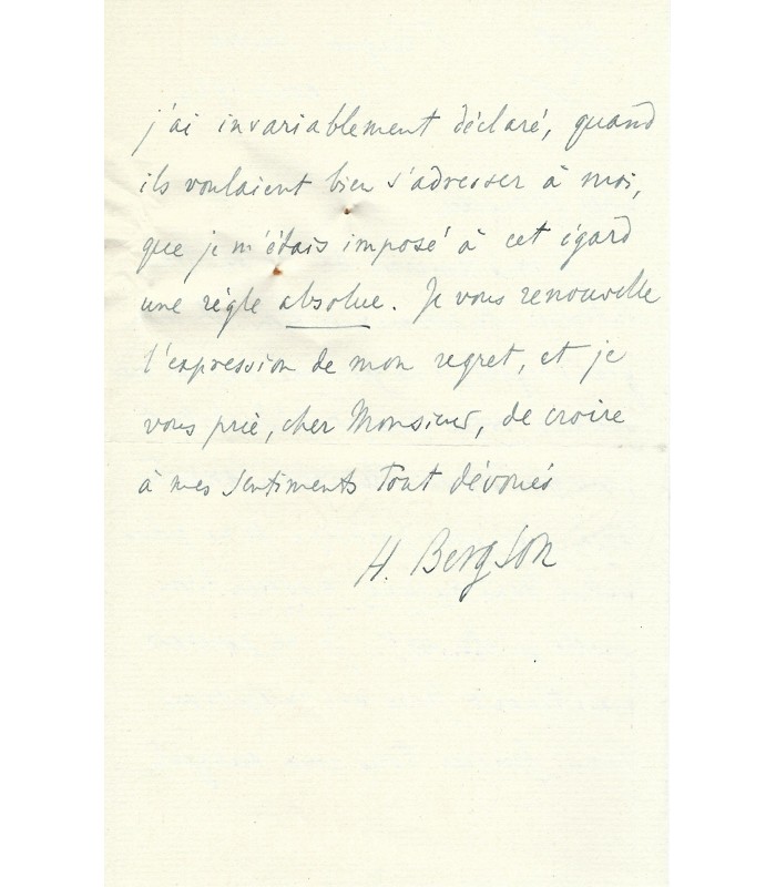 BERGSON Henri, philosophe. Lettre autographe (G 6011)