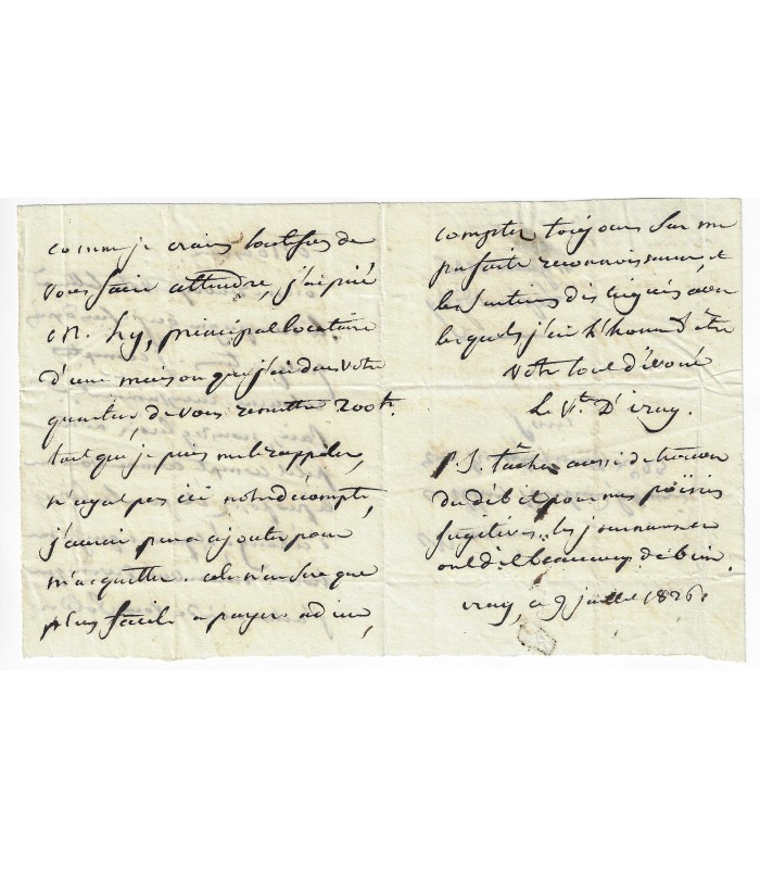 LEPREVOST D'IRAY. Homme de lettres.  Lettre au libraire Arthus-Bertrand, 1826 (Réf. E 10360)