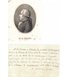 GRIMM, Frédéric, baron de. Billet autographe. (G 4324)