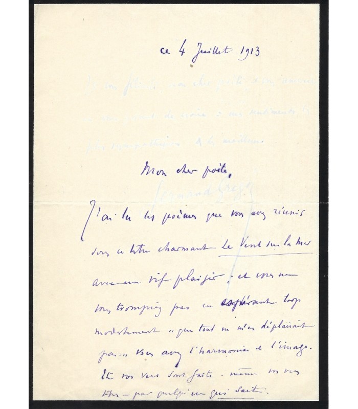 GREGH Fernand, poète. Lettre autographe (G 3086)