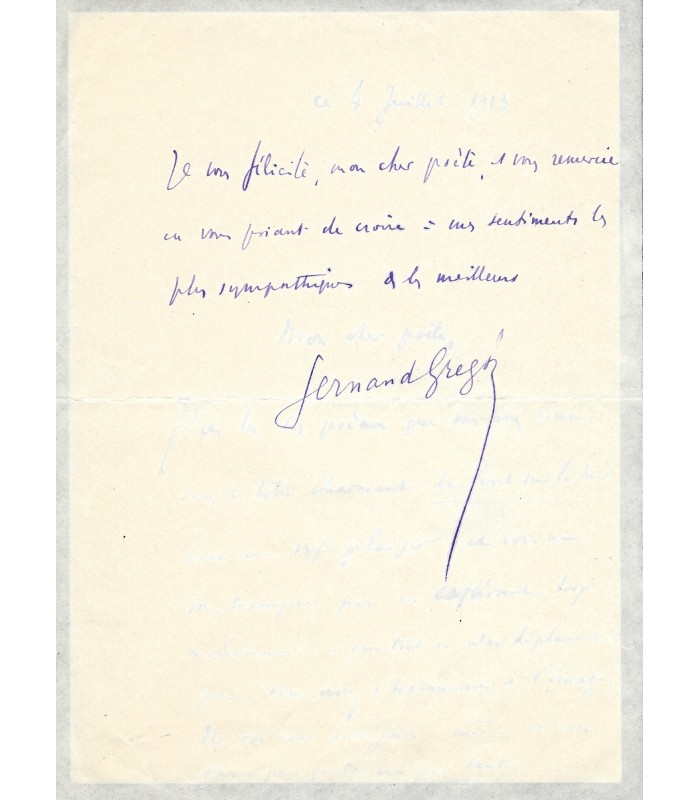 GREGH Fernand, poète. Lettre autographe (G 3086)