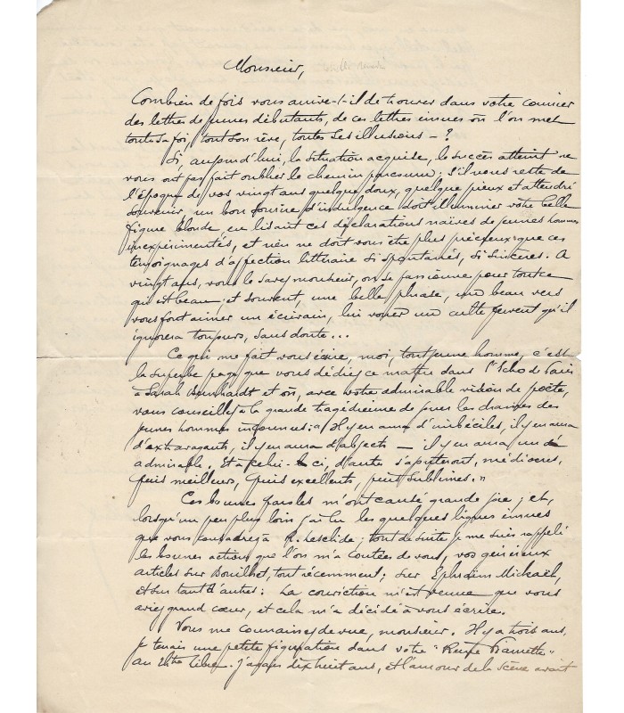 ROBERT Louis de. Ecrivain, essayiste. Prix Femina (1911). Ami intime de Marcel Proust. Lettre (1892) (Réf. G 5914)