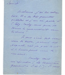 TINAYRE Marcelle, romancière. Lettre Autographe (E 10485)