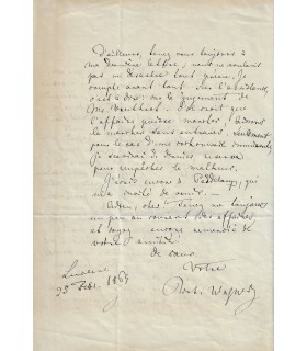 WAGNER Richard. Compositeur allemand. Au sujet de Rienzi à Paris. Lettre, 25 février 1869 (Réf. G 5975)