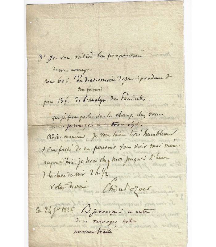 DUROZOIR Charles. Homme de lettres, journaliste, professeur d'histoire au Lycée Louis-le-Grand. Lettre (Réf. E 10327)