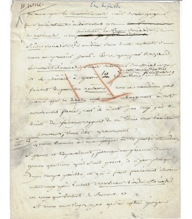 ENFANTIN Prosper. Ecrivain. Chef de file du saint-simonisme. Manuscrit (ratures et corrections) au sujet du Constitutionnel