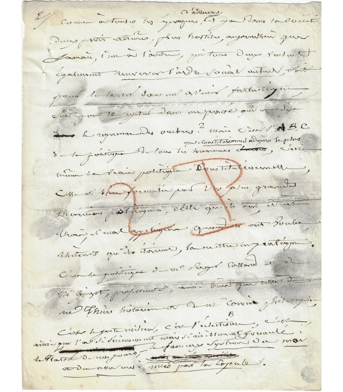 ENFANTIN Prosper. Ecrivain. Chef de file du saint-simonisme. Manuscrit (ratures et corrections) au sujet du Constitutionnel