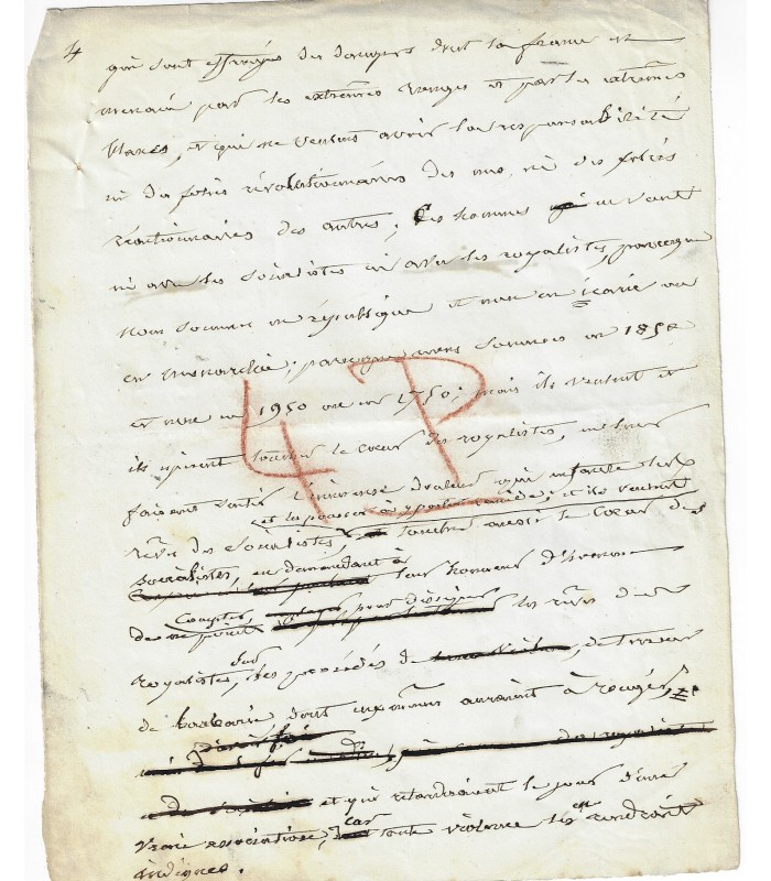ENFANTIN Prosper. Ecrivain. Chef de file du saint-simonisme. Manuscrit (ratures et corrections) au sujet du Constitutionnel