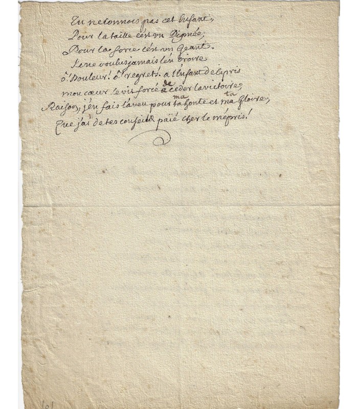 FAGAN DE LUGNY. Poète et auteur dramatique (1702-1755). Poème autographe du 18e siècle. (E 10596)