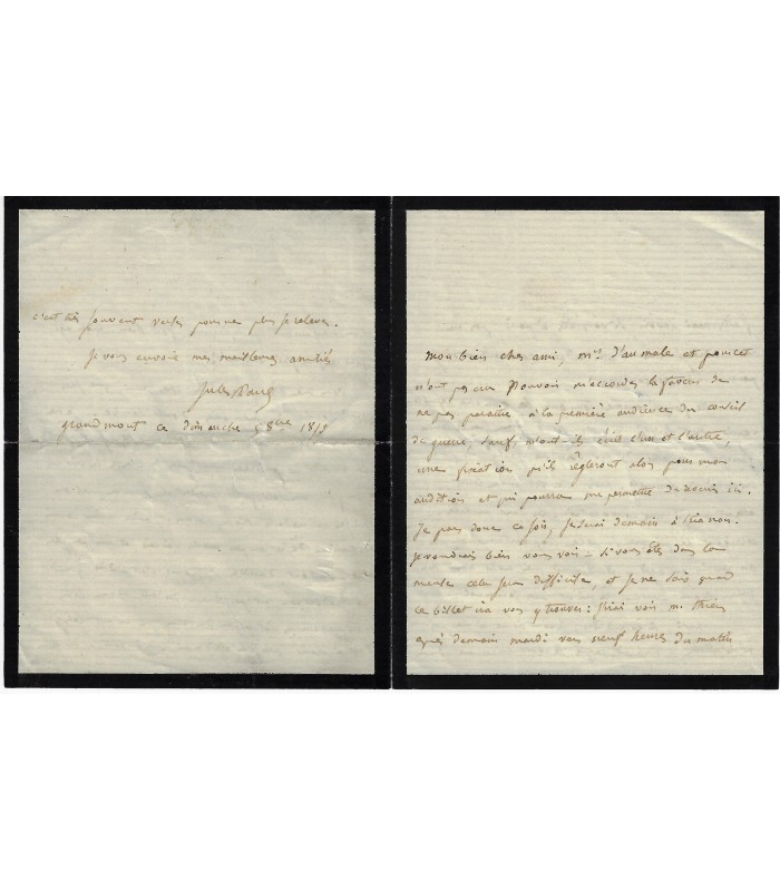 FAVRE Jules. Avocat et homme politique. Chef de file de l'opposition républicaine sous le Second Empire. Lettre, 1873