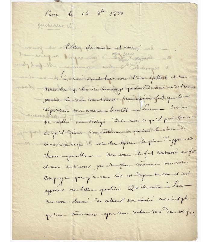 GUEHENEUC Charles Louis Jospeh Olivier. Général du Premier Empire. Lettre au maire de Hyères, 1833 (E 10597)