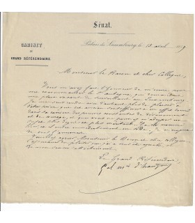 HAUTPOUL Alphonse Henri d'. Général. Ministre de la Guerre. Lettre signée (Réf. E 10493)