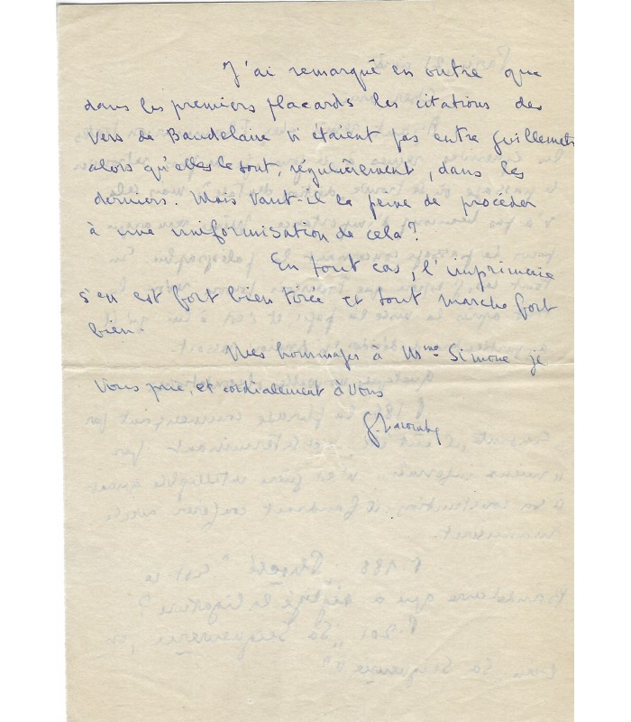 PORCHE François - LACOMBE PAUL. 3 lettres signées Lacombre, sur projet éditorial de François Porcher "Baudelaire" ( E 10601)