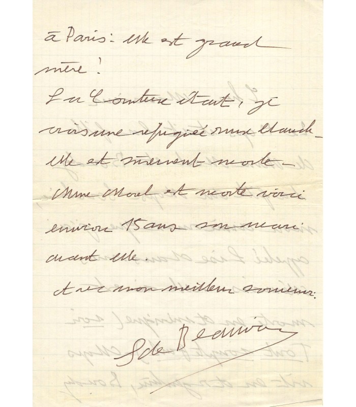 BEAUVOIR Simone de. Philosophe. Ecrivaine. Compagne de Jean-Paul Sartre. Lettre (Réf. G 3756)