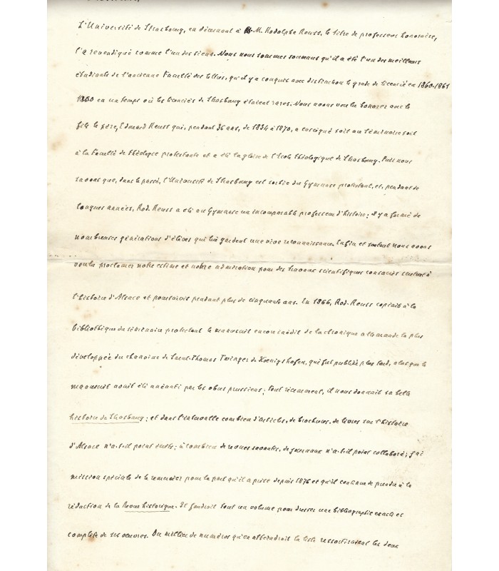 [ALSACE - REUSS Rodolphe] Manuscrit autographe (E 10212)