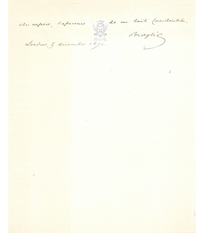 BROGLIE Albert de, diplomate. Lettre autographe (G 2699)