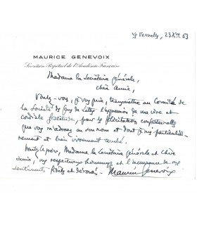 GENEVOIX Maurice, écrivain. Carte autographe (Réf. G 5881).