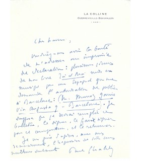 GERALDY Paul, poète et dramaturge. Lettre autographe (Réf. G 5890)