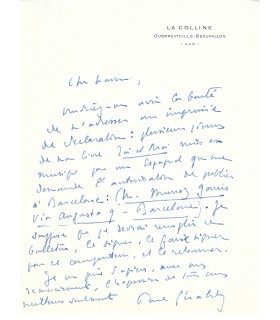 GERALDY Paul, poète et dramaturge. Lettre autographe (Réf. G 5890)