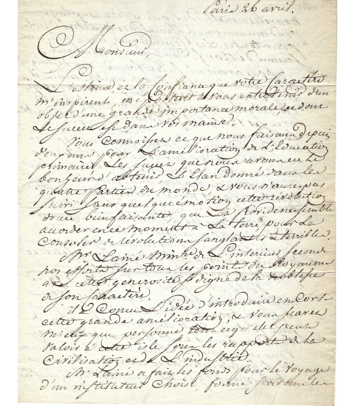 GERANDO Joseph, linguiste, pédagogue. Lettre autographe (Réf. E 10605)