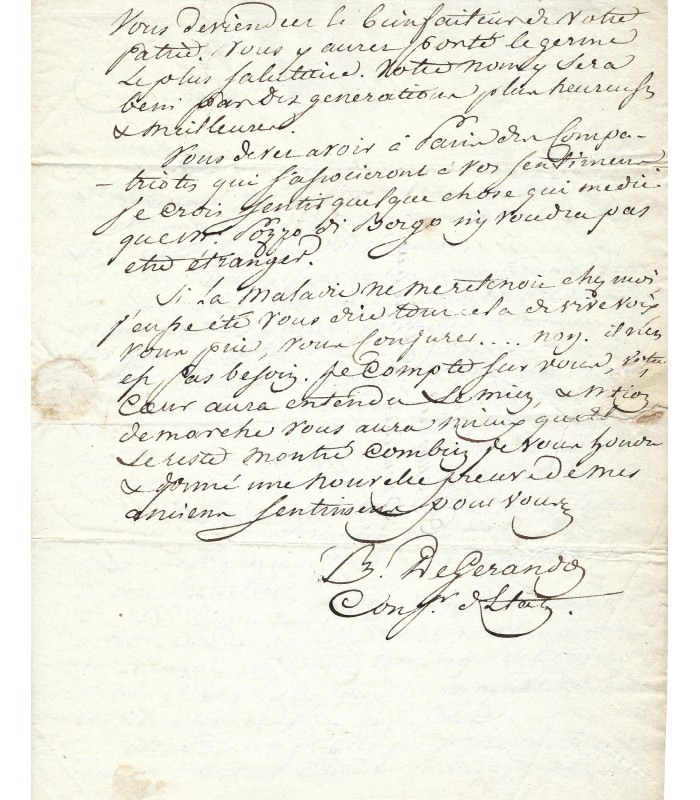 GERANDO Joseph, linguiste, pédagogue. Lettre autographe (Réf. E 10605)