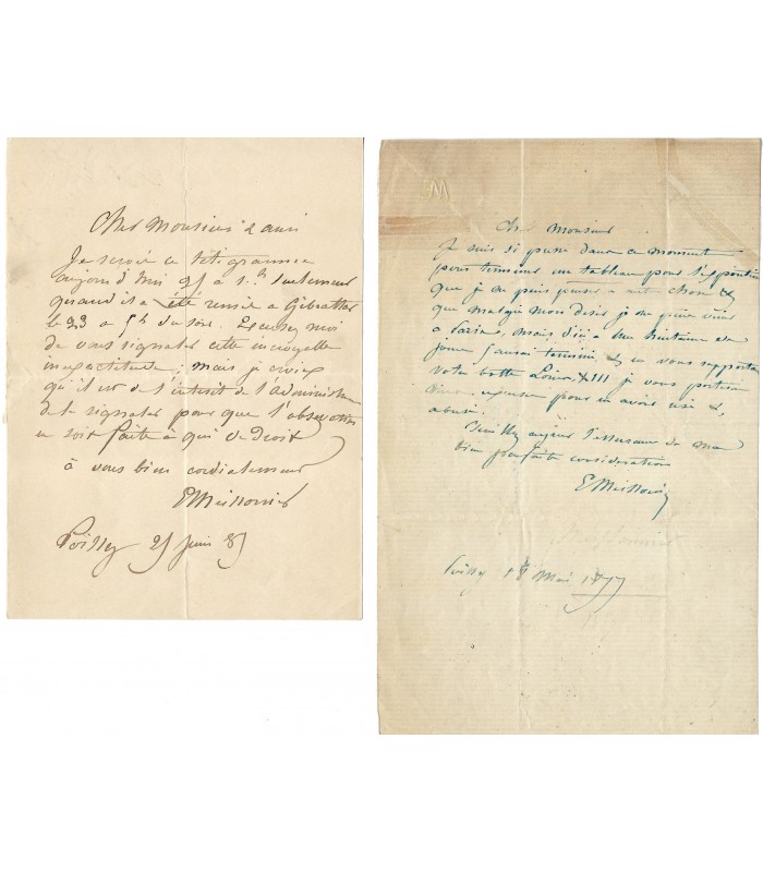 MEISSONIER Jean-Louis, peintre, sculpteur. Président du Jury international des Beaux-Arts. 2 Lettres autographes (Réf. G 3557)