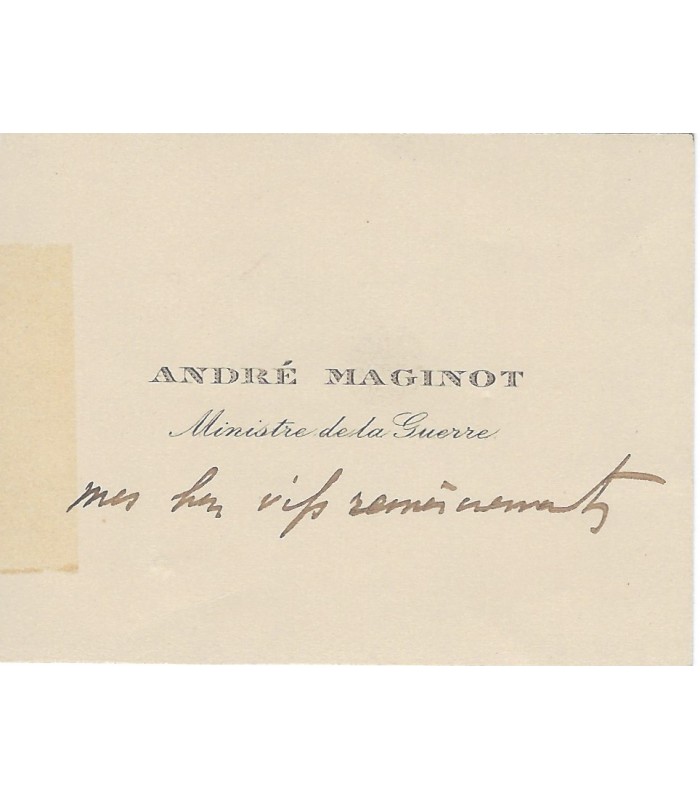 MAGINOT André. Ministre.  Il donna son nom à la ligne de fortifications construite par la France. Lettre (Réf. G 5844)
