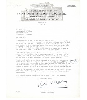 GOLSCHMANN Vladimir,  chef d'orchestre, il dirigea le Saint-Louis Orchestra. 3 Lettres autographes (Réf. G 357)