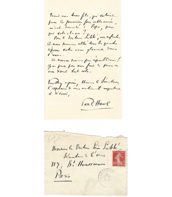HAREL Paul, poète. Lettre autographe, 1913 (Réf. G 839)