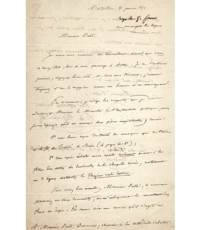 NISARD Théodore, prêtre. Lettre autographe (G 1692)