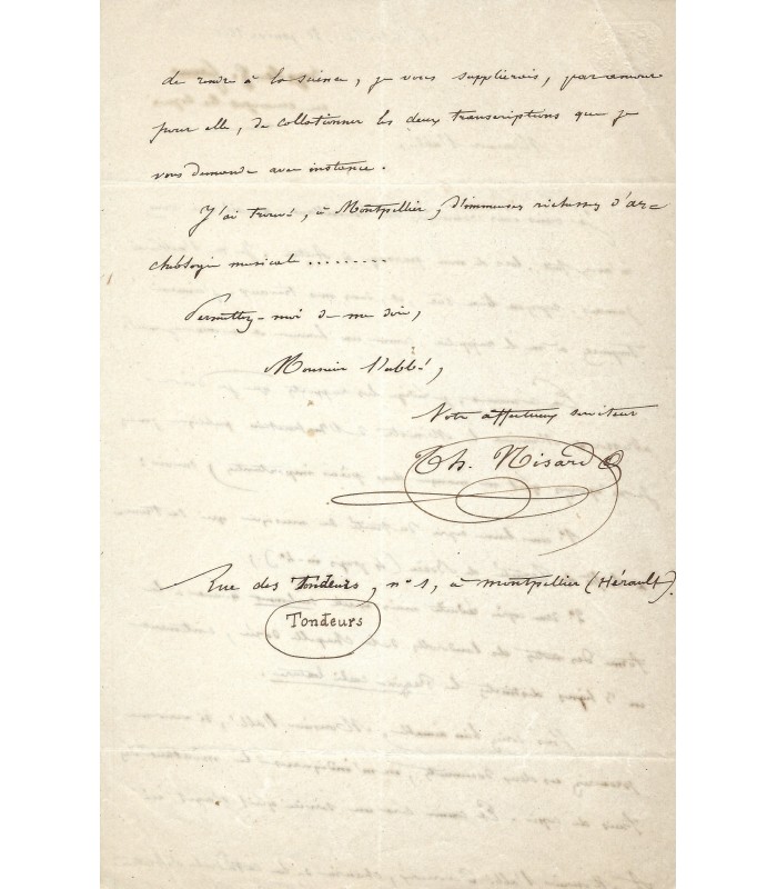 NISARD Théodore, prêtre. Lettre autographe (G 1692)