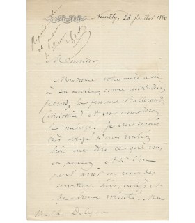 PASSY Frédéric, économiste. Lauréat du prix Nobel de la Paix. Lettre autographe (Réf. G 953)