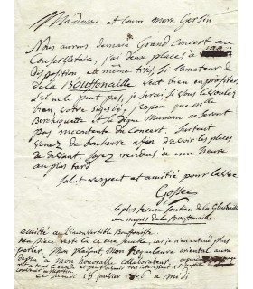 GOSSEC François Joseph. Lettre autographe signée