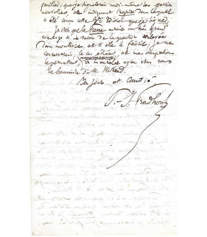 PROUDHON Pierre-Joseph. philosophe, théoricien révolutionnaire. Lettre autographe à Nefftzer, 9 janvier 1857 (Réf. G 5961)