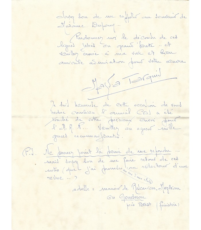SAINT-POL ROUX - TARQUIS Magda. Lettre autographe (G 6032)