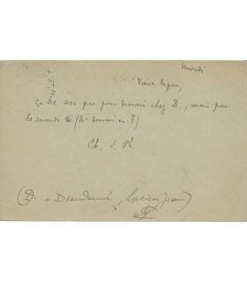 PHILIPPE Charles Louis, poète. Carte autographe. (Réf. G 5904)