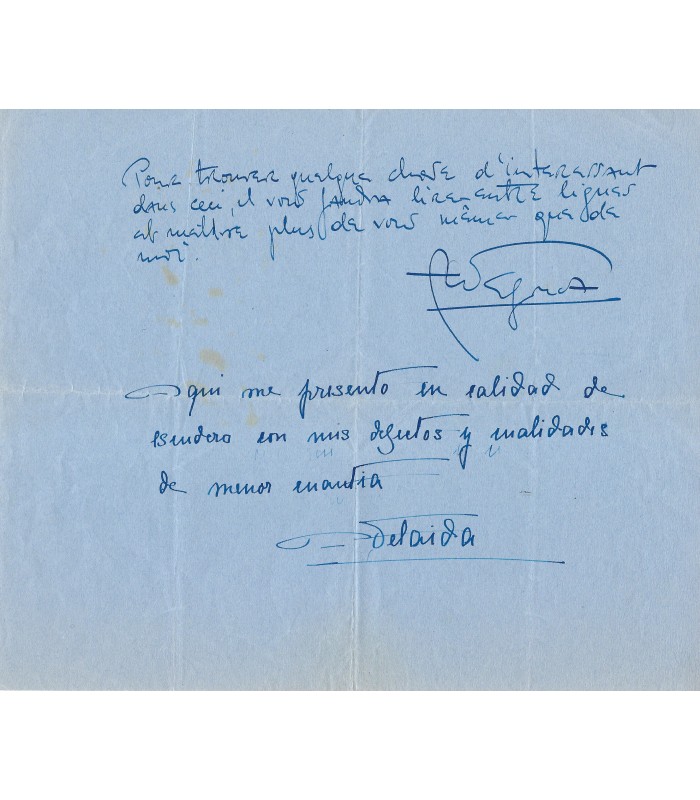 SEGOVIA Andres, guitariste classique virtuose. Pièce autographe (G 5999)