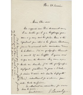 BRANLY Edouard. Physicien, inventeur de la radio. Membre de l'Académie des Sciences. Lettre autographe (Réf. G 2545)