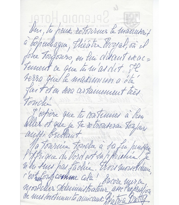 BRETTY Béatrice. Actrice. Sociétaire de la Comédie-Française. 2 lettres autographes à Maurice Escande (Réf. E 10035)