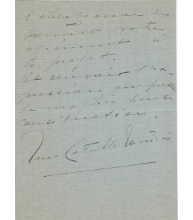 CATULLE-MENDES JANE. Epouse de l'écrivain Catulle-Mendès. Poétesse. Lettre Autographe, 24 janvier 1935 (Réf. G 4585)