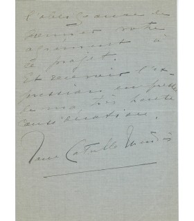 CATULLE-MENDES JANE. Epouse de l'écrivain Catulle-Mendès. Poétesse. Lettre Autographe, 24 janvier 1935 (Réf. G 4585)