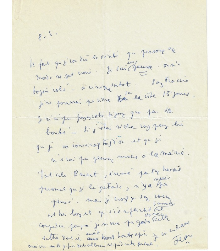 COCTEAU (Jean), à Margaret Brusset, Lettre autographe et  dessin original (Réf. G 5357)