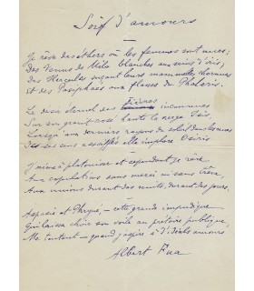 FUA Albert. Journaliste, essayiste, auteur dramatique d'origine turque. Poème autographe (Réf. G 2507)