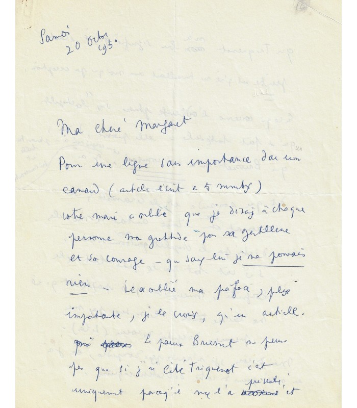 COCTEAU (Jean), à Margaret Brusset, Lettre autographe et  dessin original (Réf. G 5357)