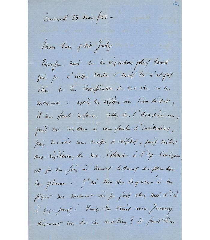 GOUNOD Charles. Compositeur. Prix de Rome en 1839. Lettre autographe au peintre Jules Richomme, 23 mai 1866 (Réf. G 4827)