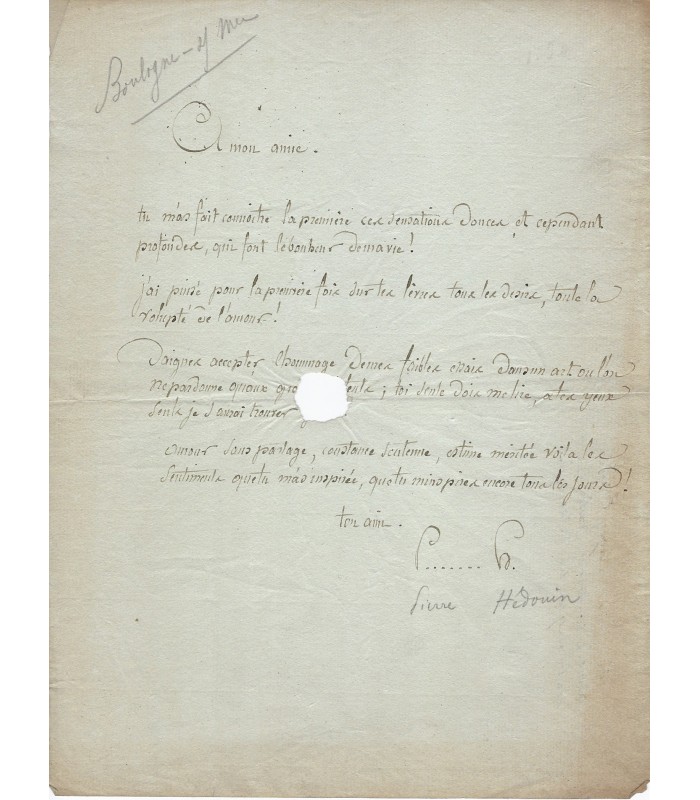 HEDOUIN Pierre. Avocat, homme de lettres et critique musical. 3 lettres autographes à Jules Lecomte (Réf. G 3532)