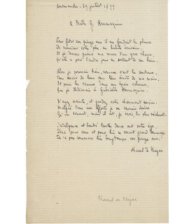 NAJAC Raoul de, auteur dramatique. Maire de Pont L'Abbé. Poème autographe, 1877 (Réf. E 10144)