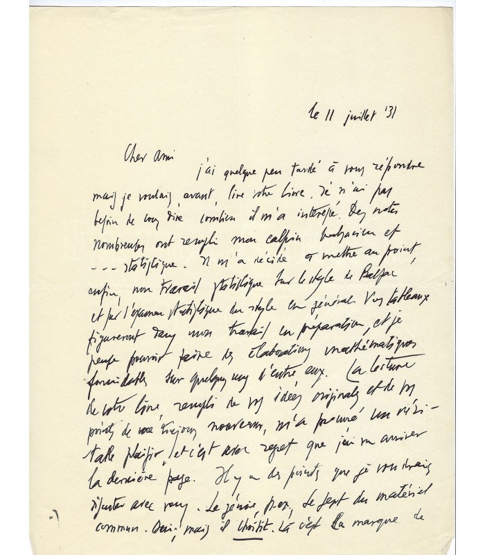 Lettre autographe signée, 11 juillet 1931, page 1