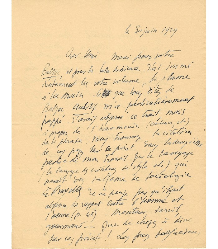 Lettre autographe signée, 30 juin 1929, page 1