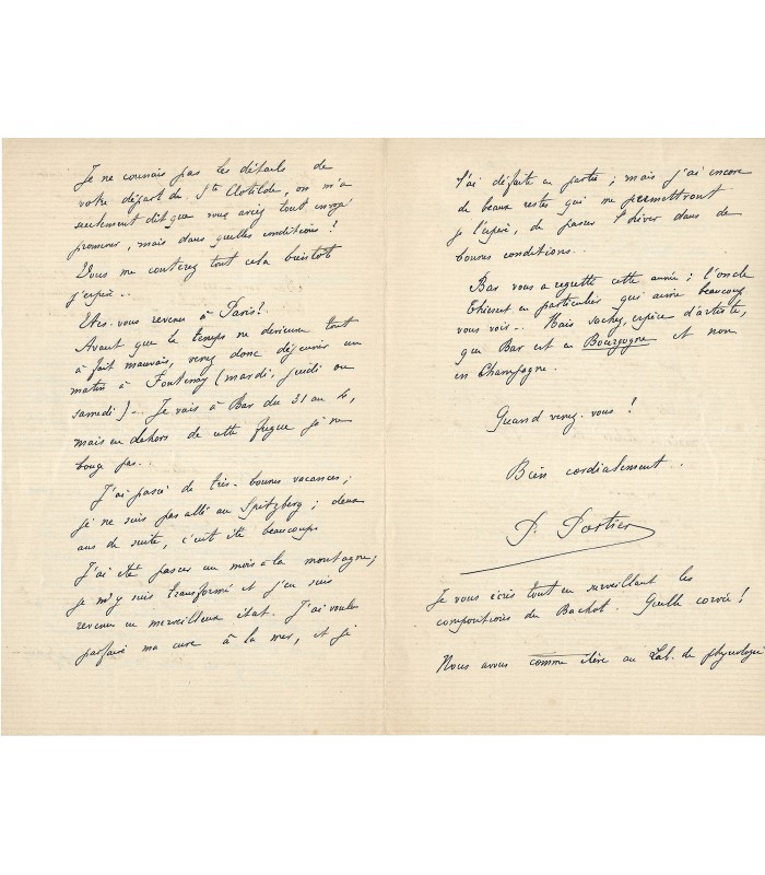 PORTIER Paul. Zoologiste et biologiste marin. Lettre Autographe au musicologue Maurice Emmanuel, 24 oct. 1907 (Réf. G 2608)